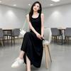 Sleeveless Camisole Dress for Women, New Summer Outerwear, Concealing Flesh, Slimming Knit Base Line, Black A-line Skirt, Plus Size