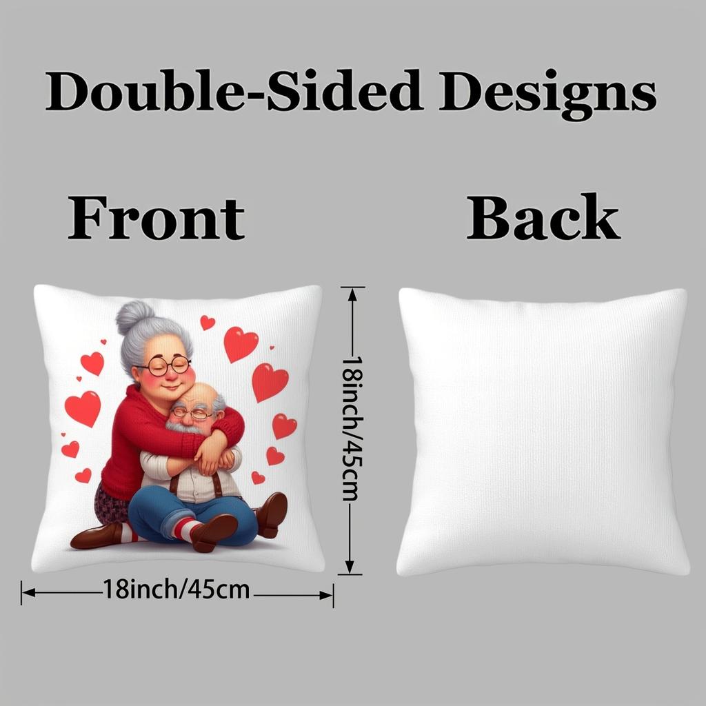 1pc Large Elderly Couple Embracing Love Design Throw Pillow Cover - Soft Plush Cushion Cover Suitable for Sofa Bed Chair