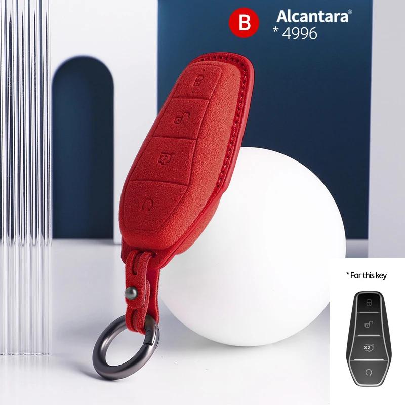 For BYD EA1 Han EV Qin Song Plus Dmi Yuan Plus Tang Atto 3 EV Car Key Case Accessories Styling Suede Leather Key Cover Keychain