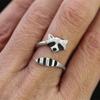 Bague ouverte réglable Raccoon Mignon Argent Noir pour Filles Cadeau Anniversaire Noël