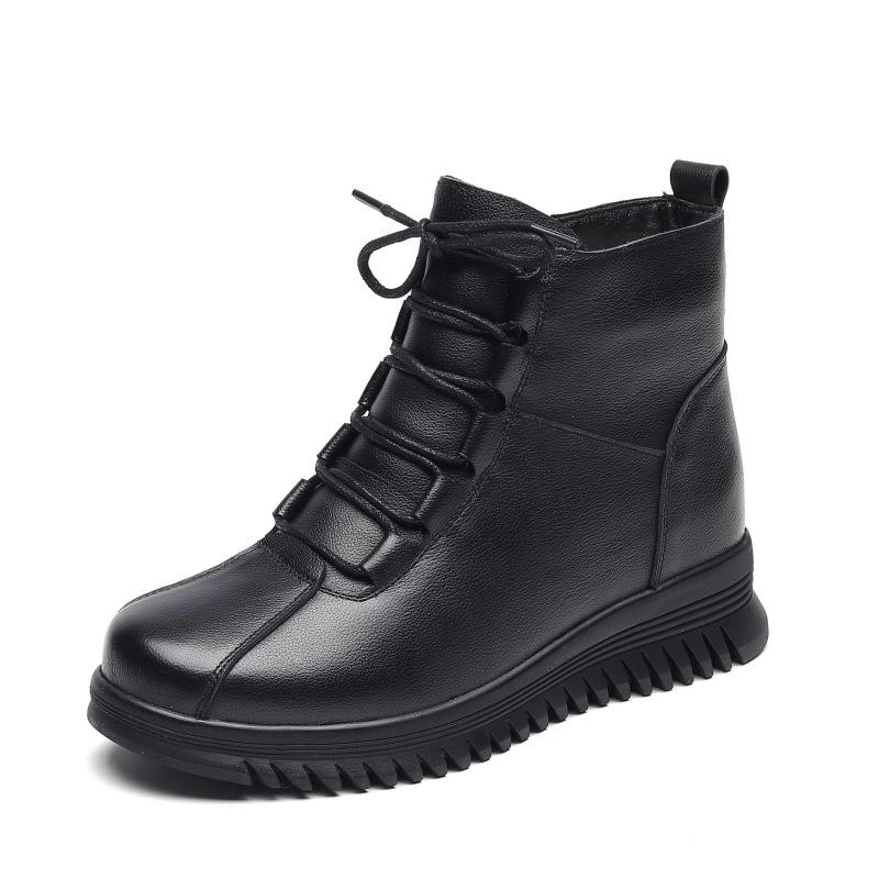 

New Cow Genuine Leather Snow Boots Women Ankle Booties Platform Wedge Winter Plush Short Boots Mother Shoes for Women WSH5245 35