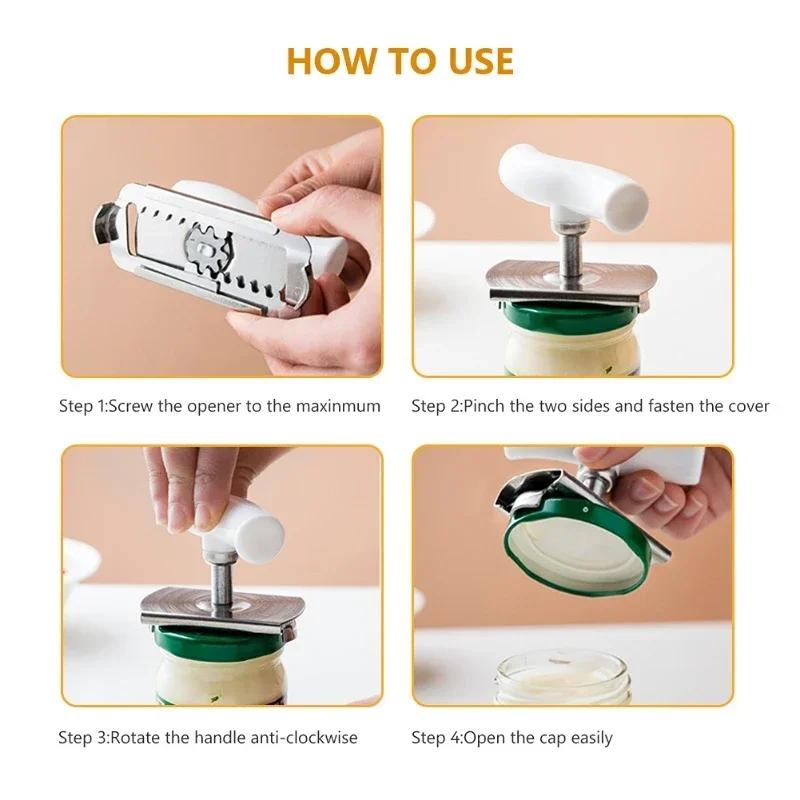 Can Opener Tools Cap Lid Easy Gadget Manual Can Jar Opener Adjustable Stainless Steel Lids Off Bottle Twist 1-3.7 Inches Kitchen