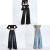 High-Waist-Jeans mit weitem Bein für Damen im Retro-Stil und aus Baumwoll-Denim