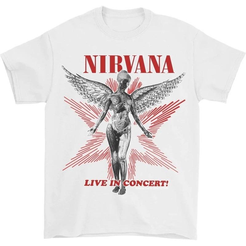 Nirvana Groupe de Rock Album Classique Affiche Impression Graphique T-shirt en Coton Streetwear Hip Hop Mode T-shirt Unisexe Femme Haut Lâche Surdimensionné