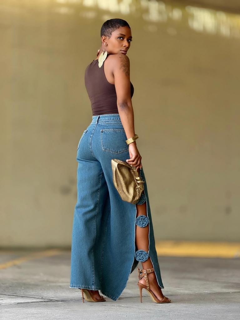 Women High Waist Wide Leg Jeans