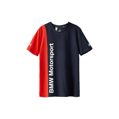 Puma X Bmw Koszulka męska z nadrukiem literowym w bloku kolorów, z okrągłym dekoltem i krótkim rękawem wyścigowym, niebieska 761989-01