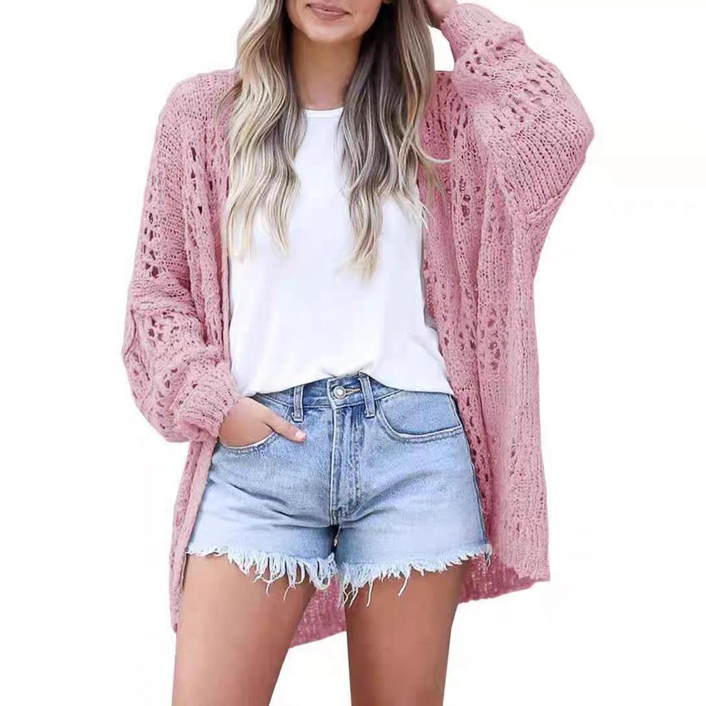 2026 Spring and Autumn New Fashion Women's Cardigan Long Sleeve Hollow Mohair Sweater Coat
