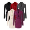 Elegant Women's Black V-Neck Long-Sleeved Slim-Fit Dress, Waist-Cinching and Hip-Hugging, Perfect for Autumn and Winter.