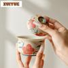 150ml Karamellglasur Handbemalter Pfirsichblüten Gaiwan Antike Teekanne Teeschale mit Deckel Set Teekocher Abdeckschale Cafés Handwerk