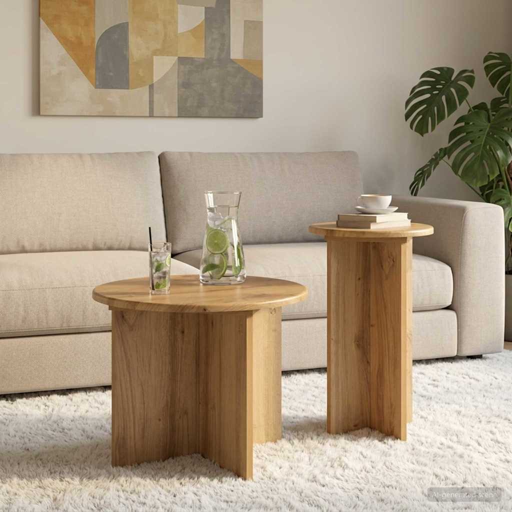 Side Table Set 2 Pcs Artisan Oak Wood Based Material
