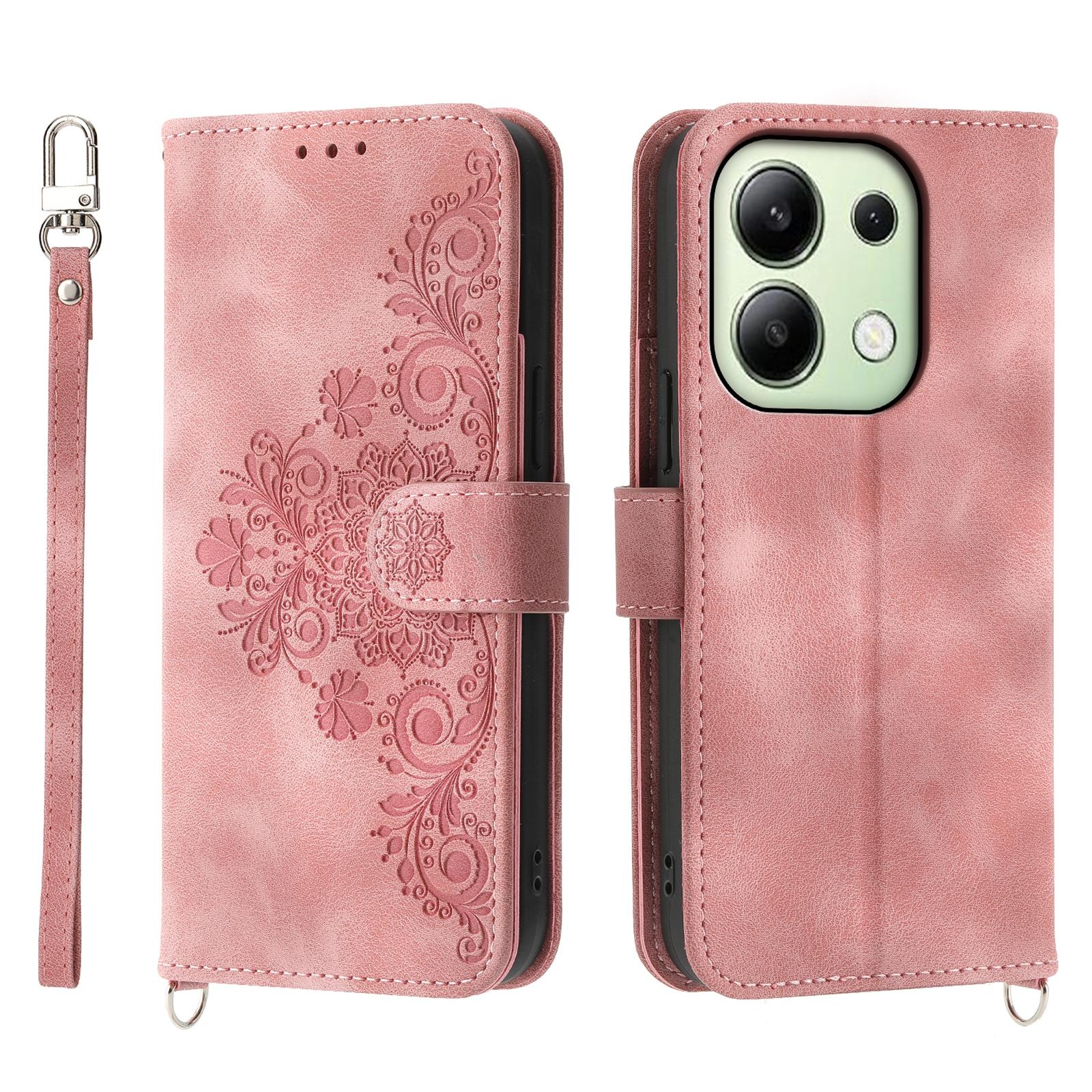 

For Xiaomi Redmi Note 13 4G Leather Case Flower Pattern Cover Multiple Card Slots Pink