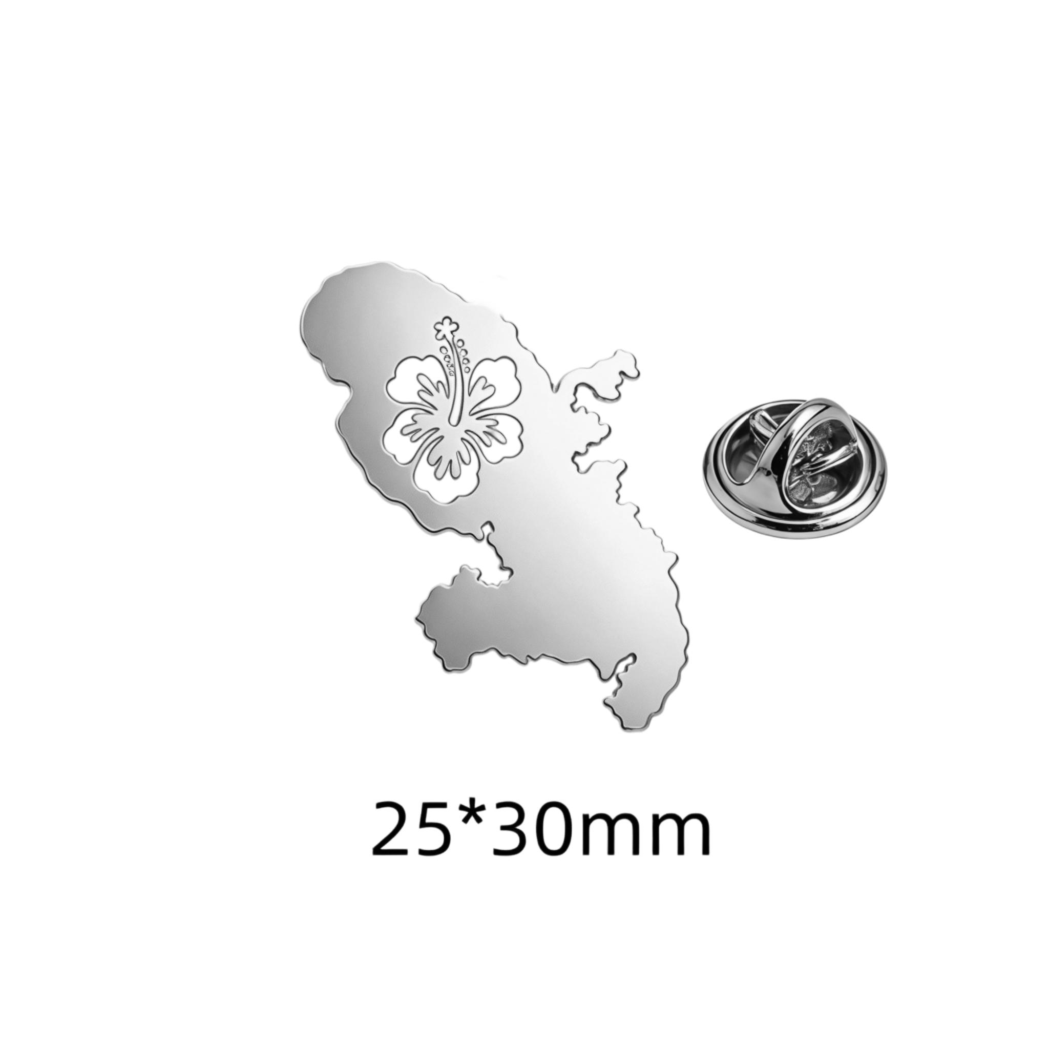 Martinique Map Brooch with Hibiscus Flower 18K Gold Plated Stainless Steel Hibiscus Flower Pin Jewelry for Women