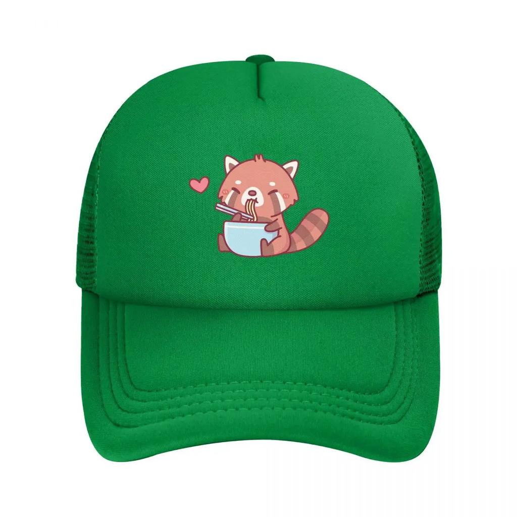 Cute Little Red Panda Eating Ramen Mesh Baseball Caps Snapback Fashion Baseball Hats Casquette Outdoor For Mens And Womens