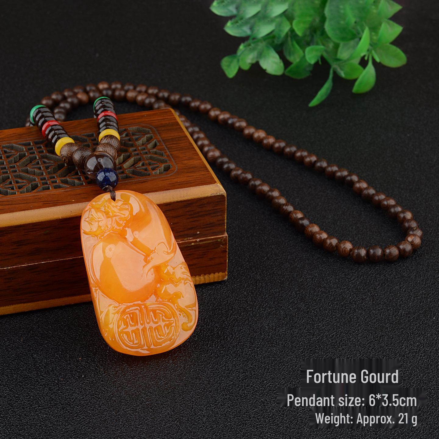 Ethnic Sweater Chain: Resin Imitation Beeswax Water Drop Necklace with Buddhist Beads Pendant