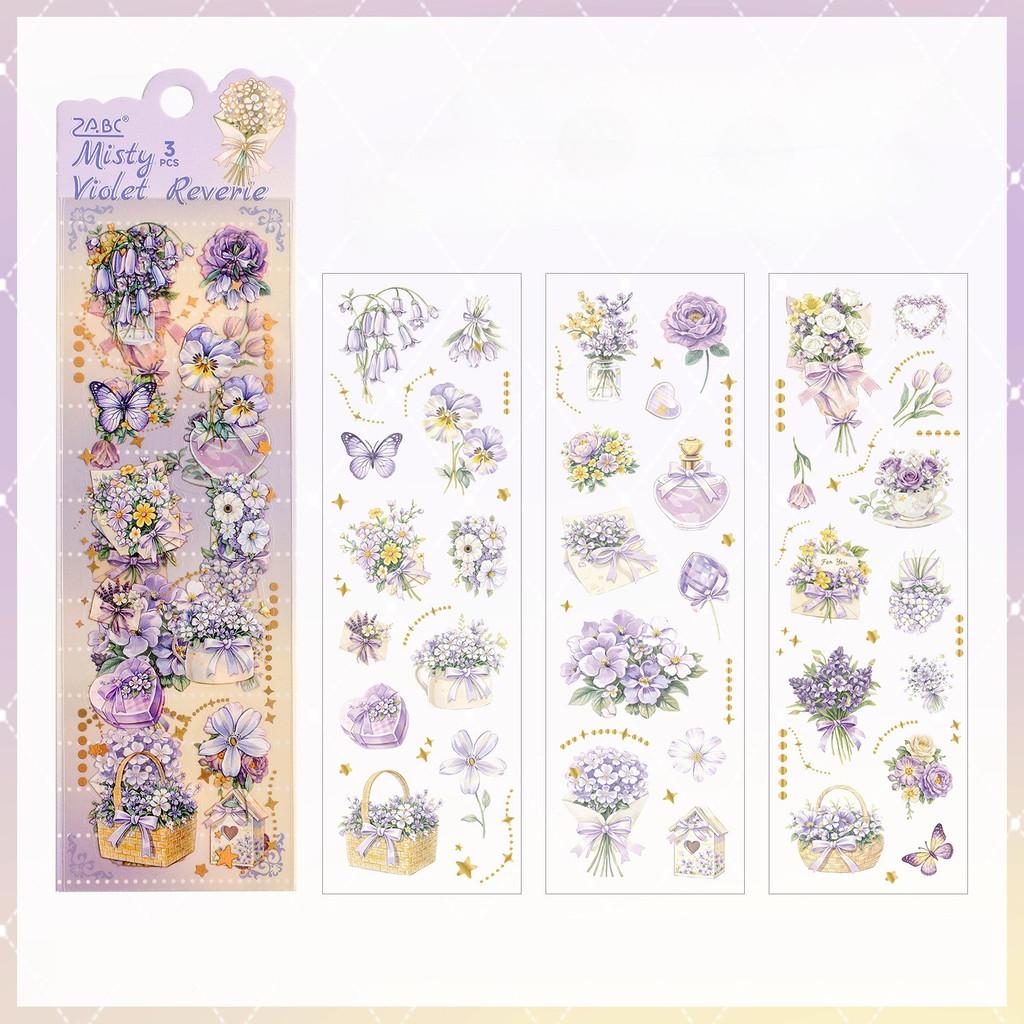 3sheets PET Flowers Stickers Decor Junk Journal DIY Scrapbooking Supplies Collage Decoration Stickers