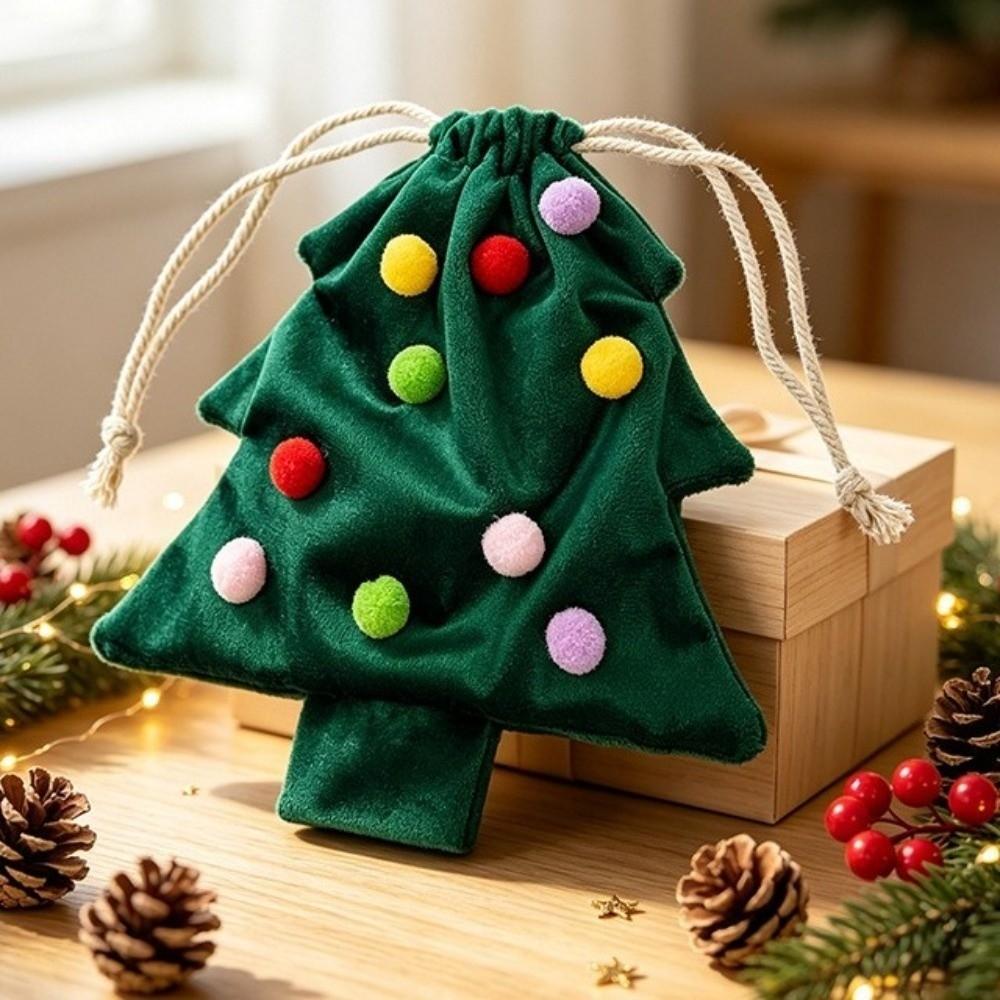 Tree Shaped Christmas Tree Gift Bags Velvet Christmas Candy Treat Bag Party Favors