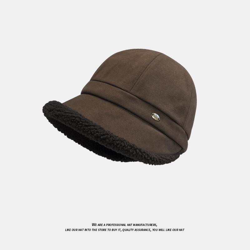 Herbst und Winter Warme Fischerhut Damen Winter Hepburn Stil Plus Samt Achteckiger Hut Zeigt Gesicht Klein Vielseitig Plüsch Großer Kopf Beckenhut
