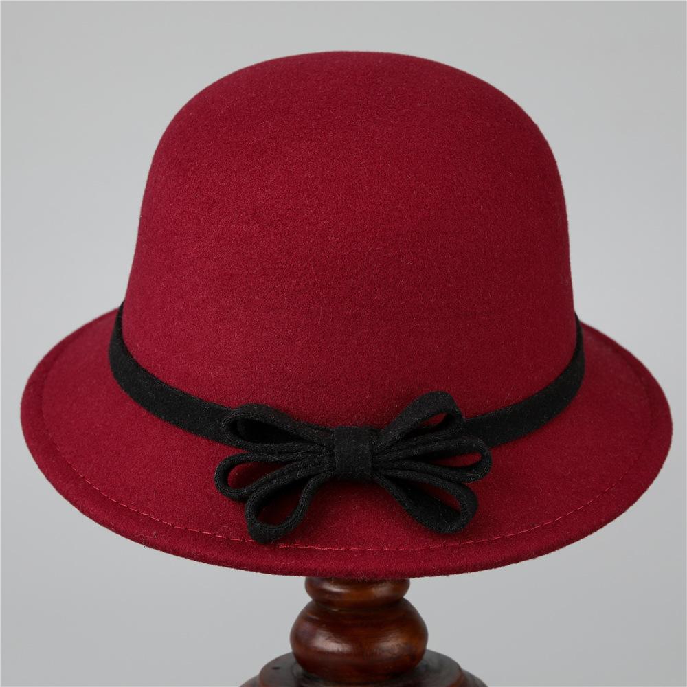 Black And White Bow Bowler Hat Women'S Tweed Basin Hat Mother Bucket Hat Felt Hat