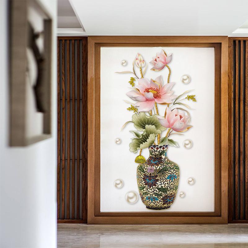 Romantic Vase Lotus Leaf Bedroom Living Room Porch Home Decoration Wall Stickers Self-Adhesive Decals