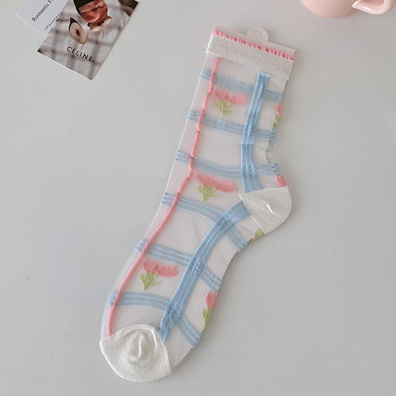 Spring/Summer Ultra Thin Vintage Crystal Silk Stockings for Women Socks for Women Mid-tube Stockings Breathable Cotton Sole Glass Silk Stockings
