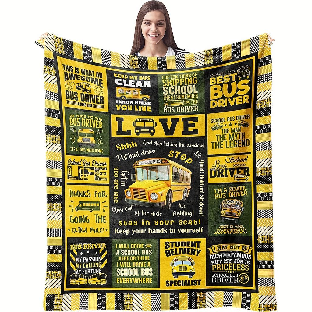 Cartoon School Bus Theme Plush Blanket Digital Printing Multifunctional Blanket Sofa Bed Office Travel Blanket Blanket