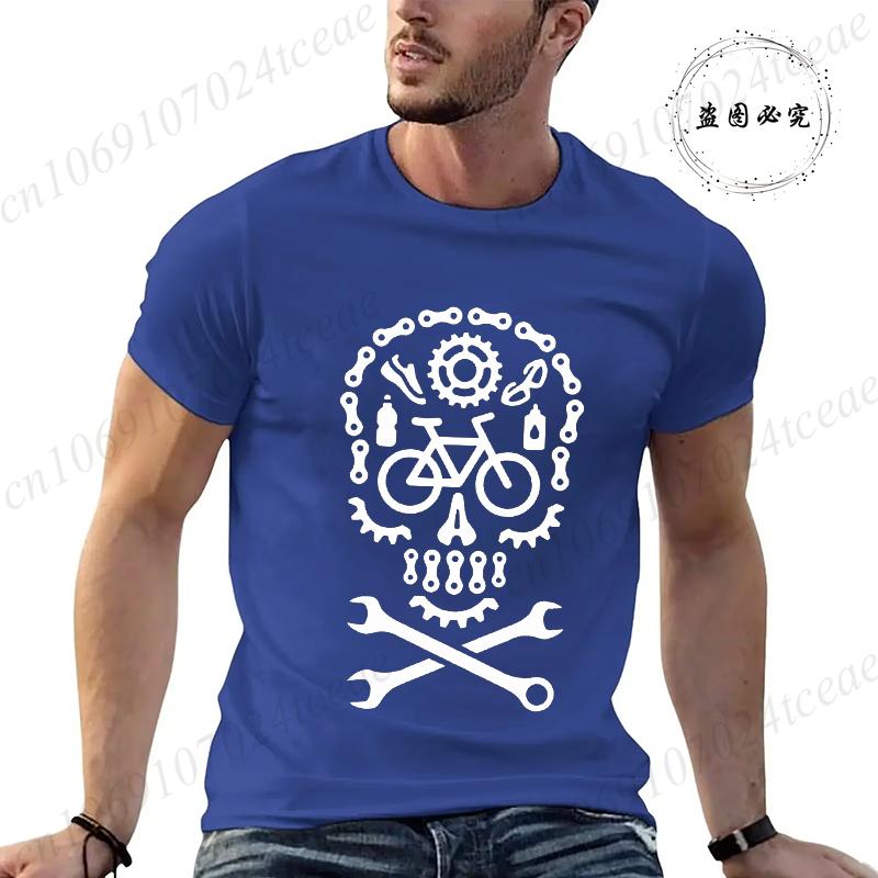 Skull Gothic Themed Bicycle Motocross Bicycle Cycling Print Tees New Fashion Brand Casual T-shirt for Men Street Clothing Casual
