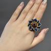 Antique Gold Color Flower Ring Decoration Woman Floral Luxury Rhinestones Enamel Vintage Jewelry Designer Valentine Day Gifts