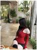 260g Cotton Modal American Spicy Girl High Neck Off-Shoulder Slimming Bodycon Waist-Cinched Chic Casual Top