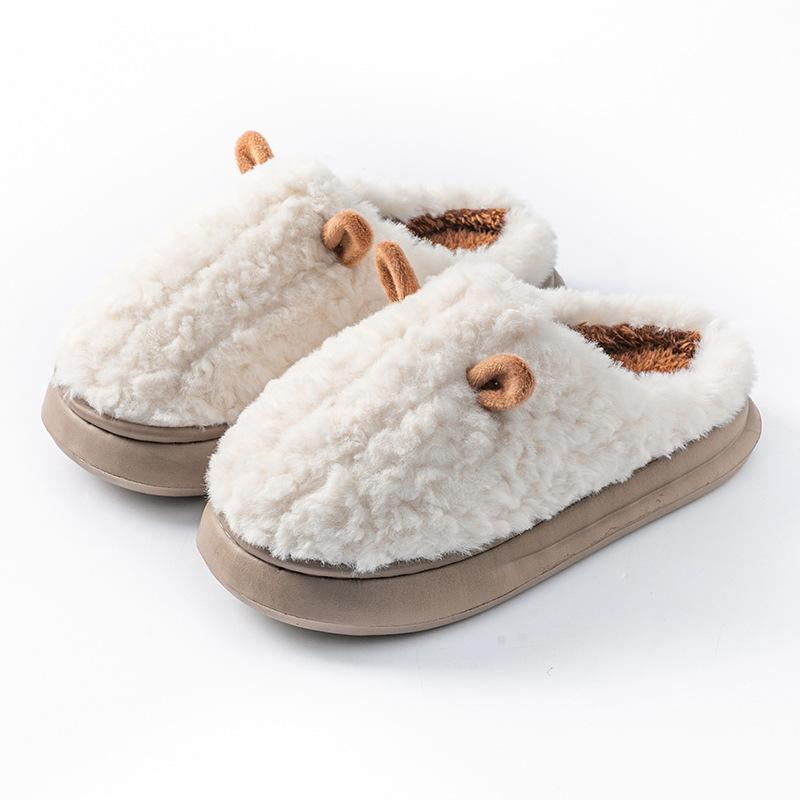 Cotton Slippers for Women, Autumn and Winter Couple's Thick-soled Indoor Household Warm Anti-slip Fluffy Cotton Shoes for Men