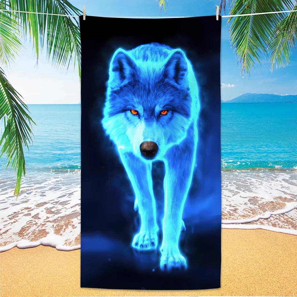 Wolfsmuster Strandtuch, Digitaldruck Dünn Schnelltrocknend Anti-Sand Mikrofaser Leicht für Schwimmen, Yoga, Reisen, Fitnessstudio, Geschenk