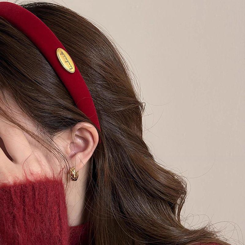 Burgundy Velvet Headband For Women Autumn Winter Gold Label Pressure Hair Hoop New Year Atmosphere Temperament Hair Accessories