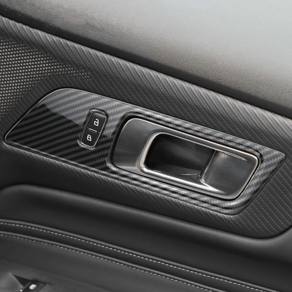 Imitation Carbon Fiber Inner Door Handles Bowl Cover Trim for Ford Mustang 2016 - 2025 ABS Car Accessories 2pcs
