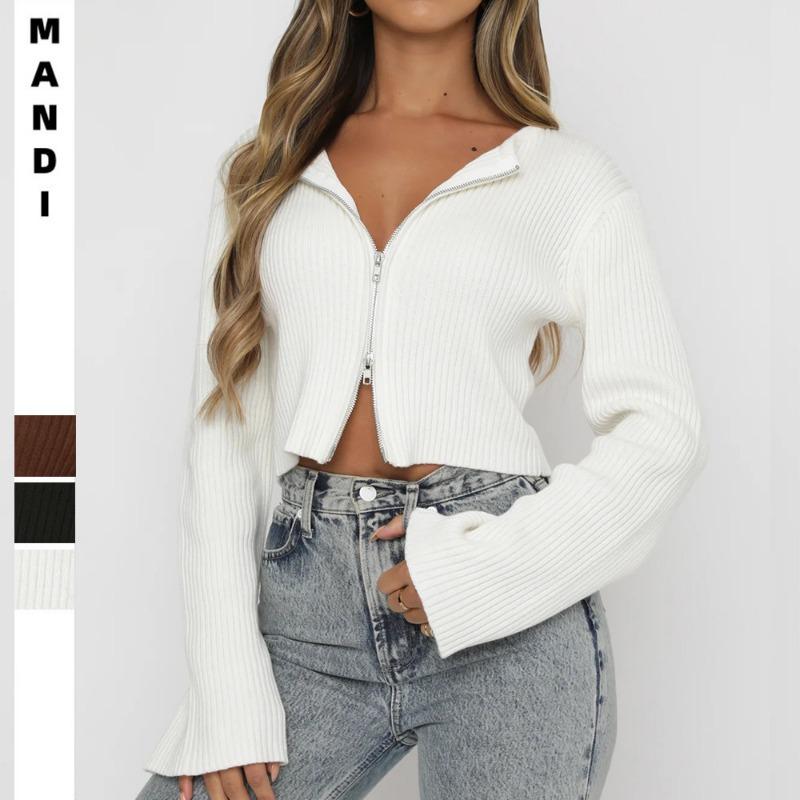2025 Herbst und Winter Neue Kleidung Damen Einfarbig Langärmeliger Reißverschluss Strickjacke Lässiger Vielseitiger Eleganter Oberteil