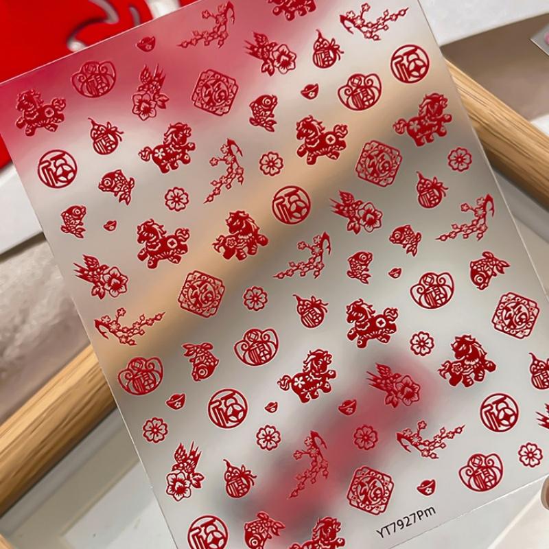 

2026 Year Of The Horse Nail Art Stickers Cute Pony Firework Good Luck Self-adhesive Decals DIY Manicure New Year Decorations