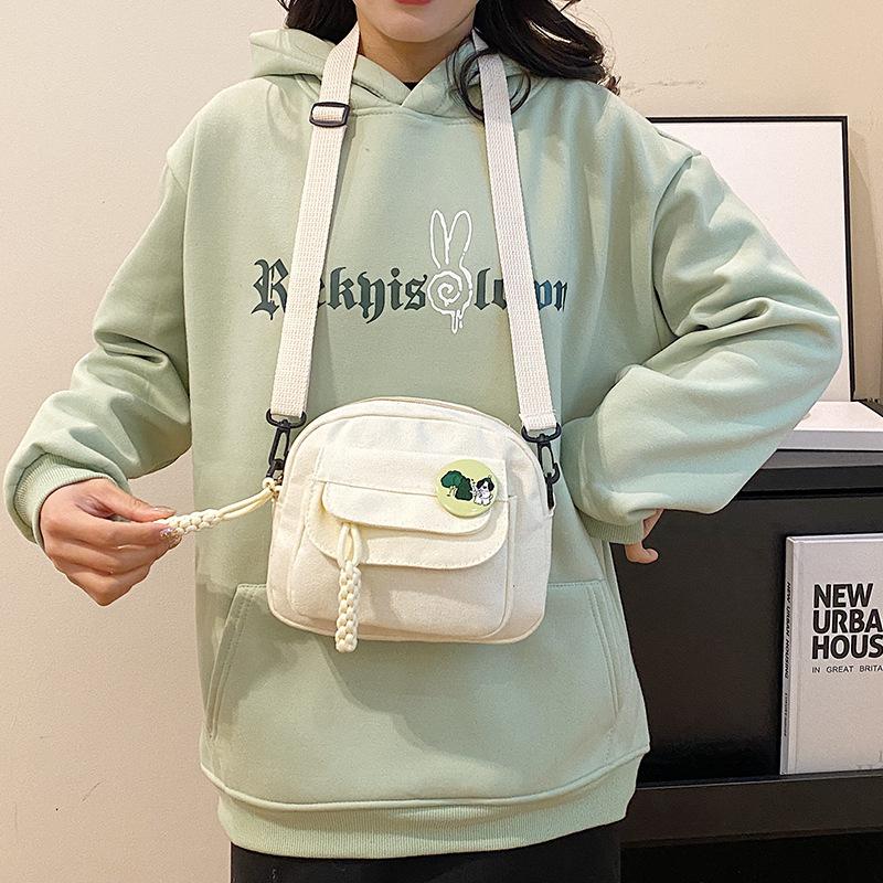 Canvas small bag women's new simple color girl shoulder bag casual women's crossbody mobile phone bag