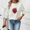 Womens Winter Knit Sweater With Strawberry Jacquard Round Neck Long Sleeve Loose Fit Casual Pullover