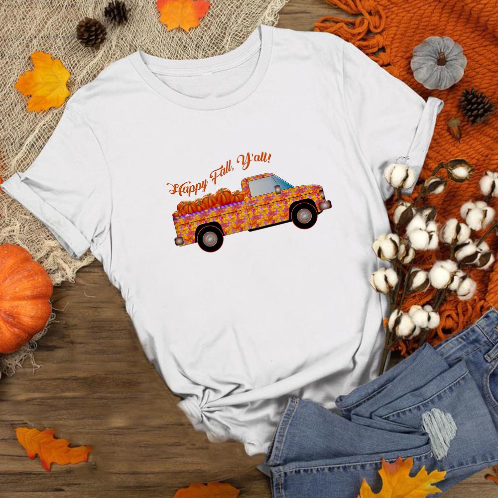 Happy Fall Pumpkin Halloween Day Graphic Tees Women Short Sleeve T Shirt Streetwear Aesthetic T