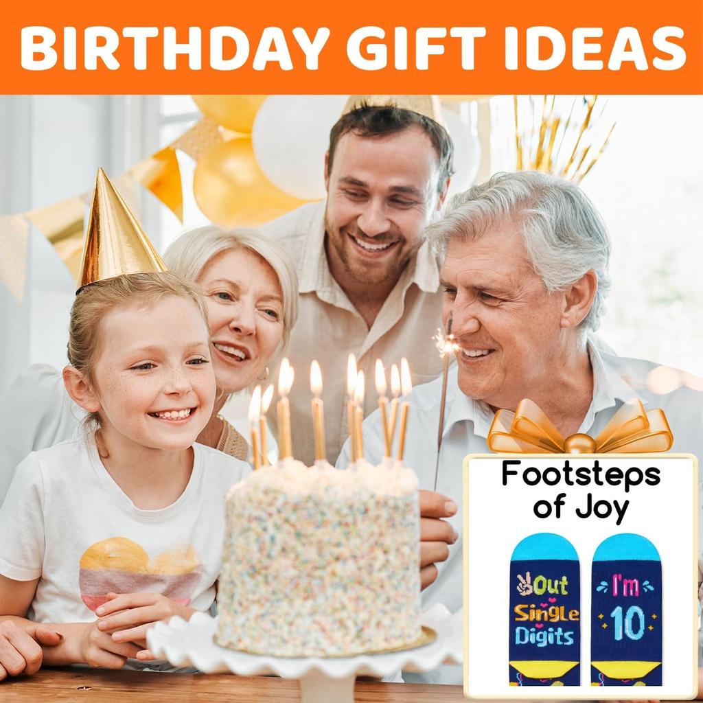 HAPPYPOP 6-13 Years Old Birthday Gifts - Presents for Girls Boys, Socks with Greeting Card