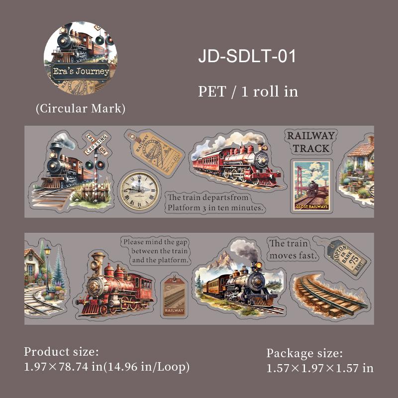 

JIANWU Era s Journey Series Vintage Travel Train Airplane Ship Landscape Material Collage PET Tape Creative Journal Stationery