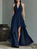 New chiffon dress, neck halter waist V-neck dress evening dress