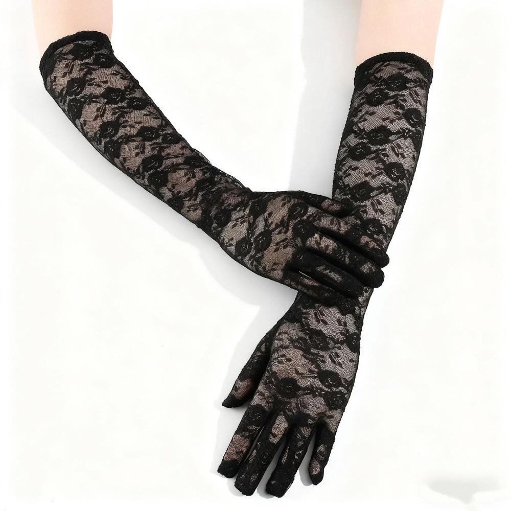 1Pairs Breathable Fishnet Gloves Floral Print Evening Mittens Kawaii Long Sexy Gloves JK Lolita
