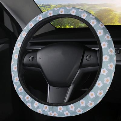 Floral Pattern Steering Wheel Cover Universal 15 Inch Breathable Anti-Slip Steering Wheel Protector Sweat Absorption Washable Car Accessories