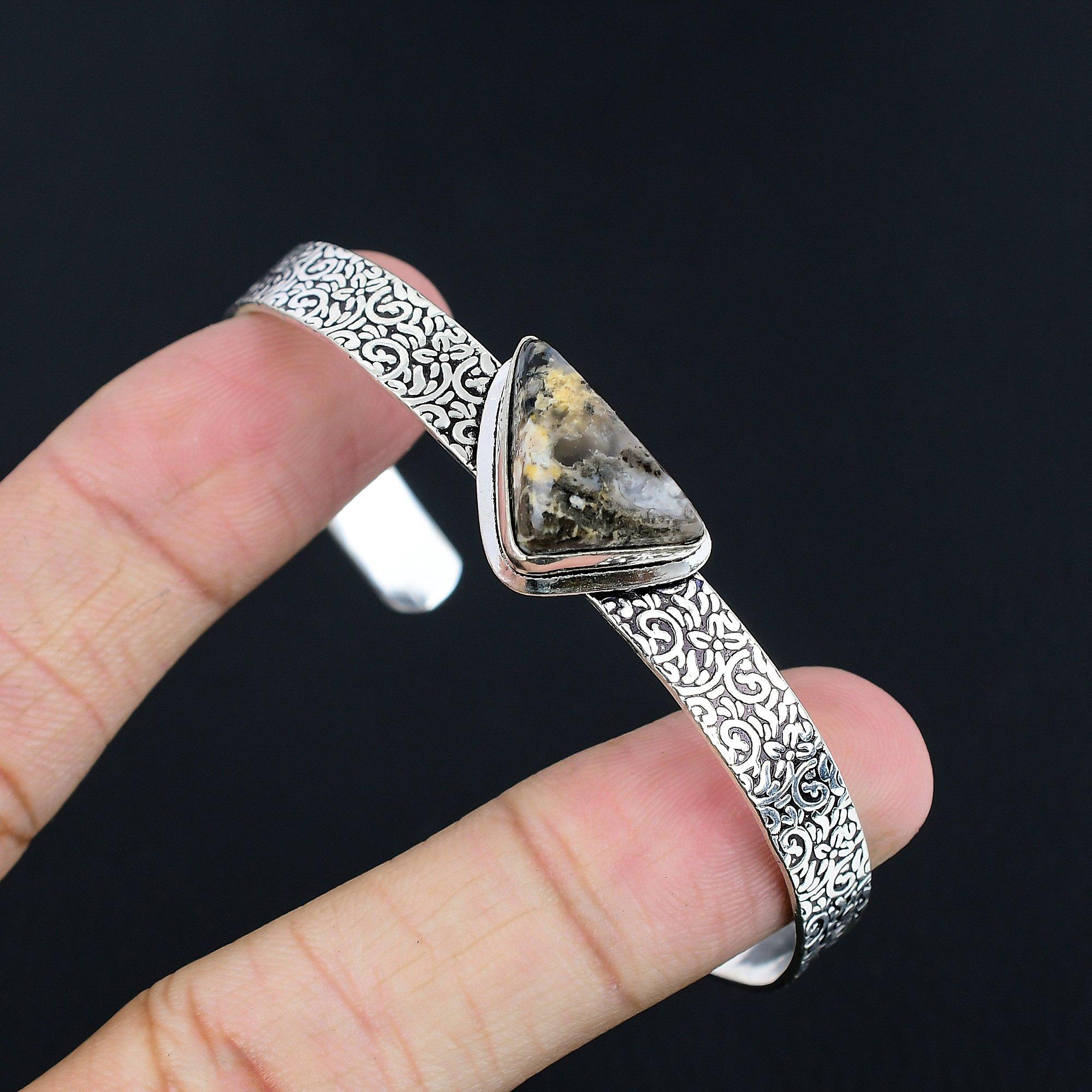 

Wedding Gift For Her 925 Silver Natural Dendritic Tiger Bangle Adjustable Adjustable