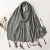 Soft Cottonlinen Feeling Scarf Shawls Women Solid Color Premium Foulard Femme Long Vacation Beach Scarf