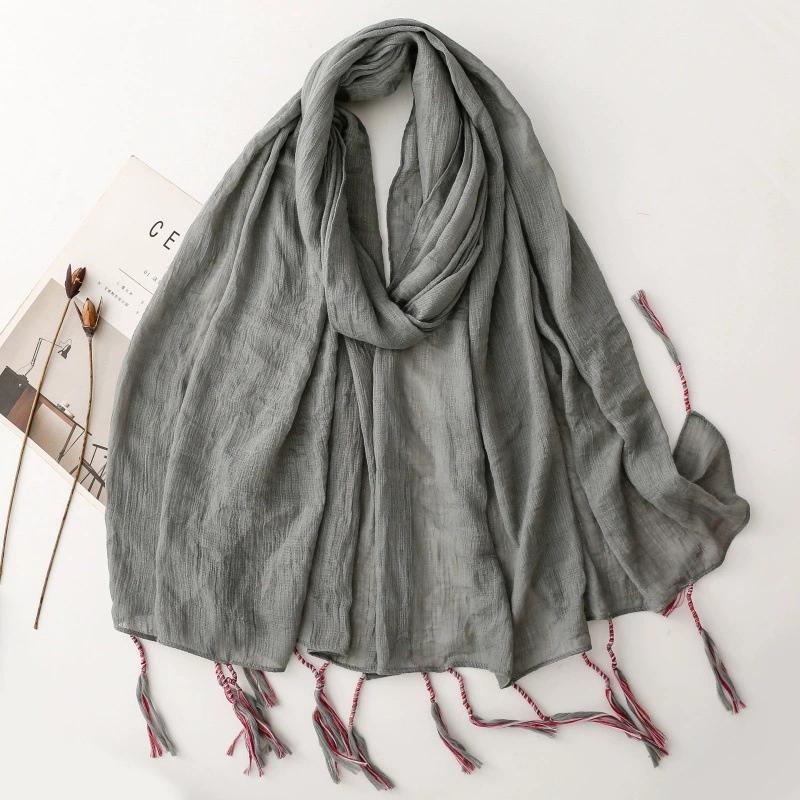 Soft Cottonlinen Feeling Scarf Shawls Women Solid Color Premium Foulard Femme Long Vacation Beach Scarf