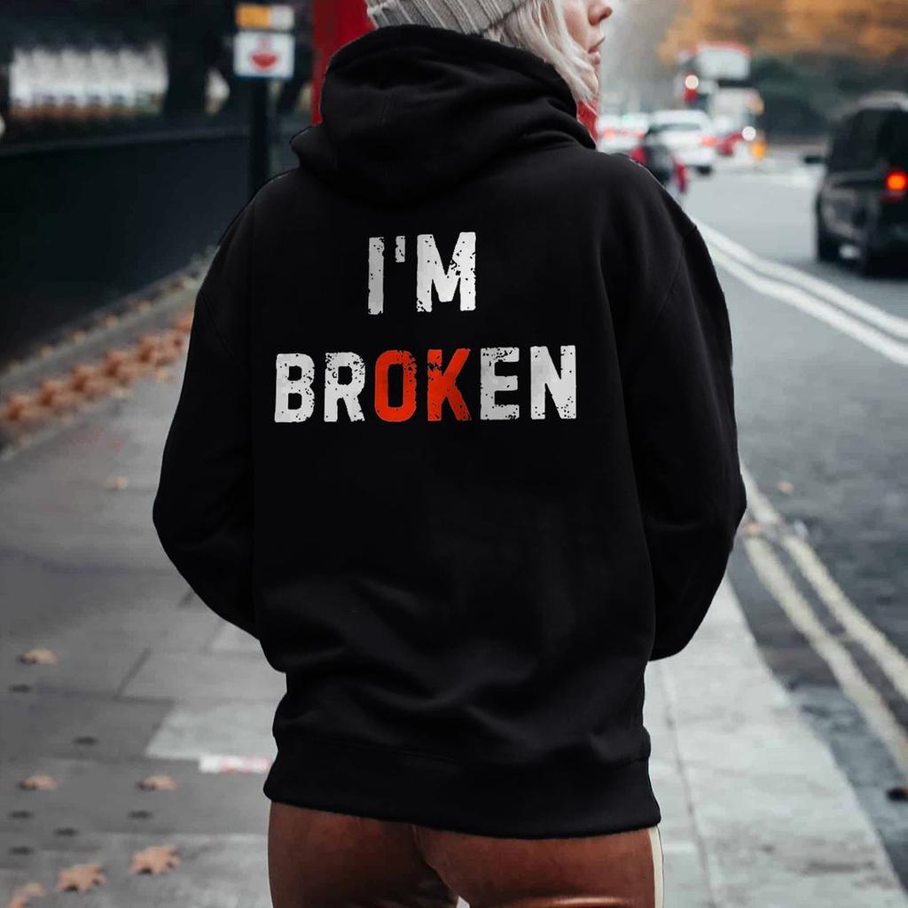 Buchstabendruck Lässige Mode Kapuzenpullover Damen Schulterärmel Pullover