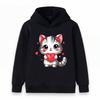 Kids Boys Girls Cute Cat Heart Print Hoodie Casual Long Sleeve Pullover Sweatshirt for Valentine's Day Daily Wear