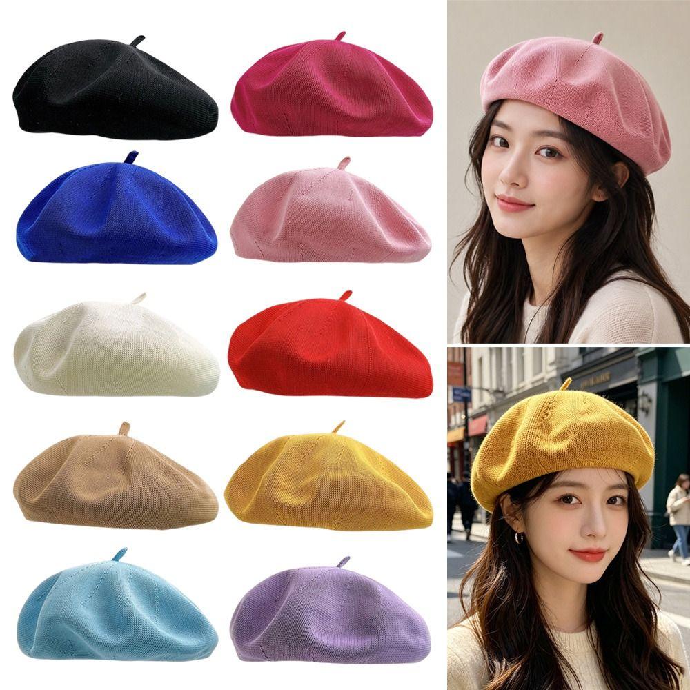 Knitted Berets Hat for Women Cotton Yarn Summer Beret Dome Painter Hat  for Spring and Summer