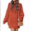 European & American Women's Oversized Cable Knit Sweater Dress - Round Neck, Long Sleeve, Mid-Length, Warm