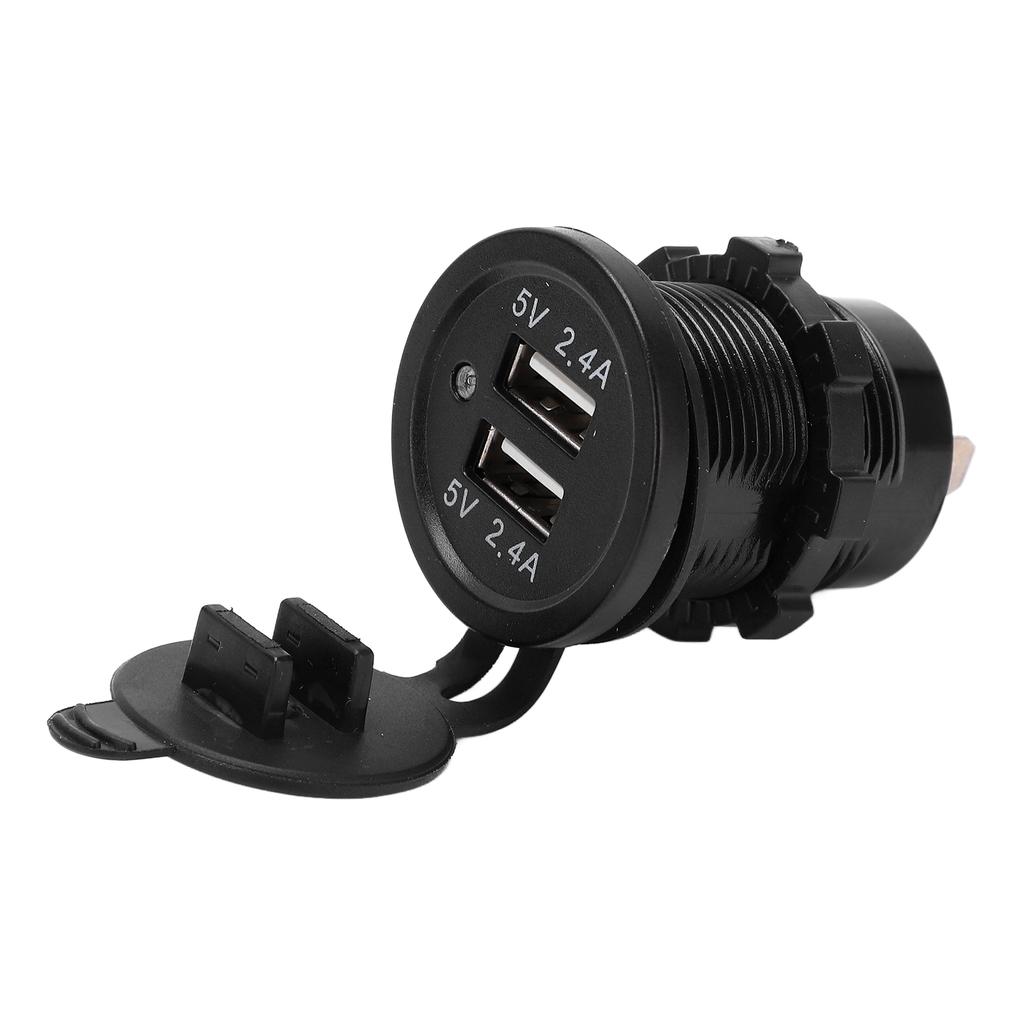 Modified Car Charger Dual USB Port 2.4A 1 In 2 Out Waterproof Design Matte Black with Backlight